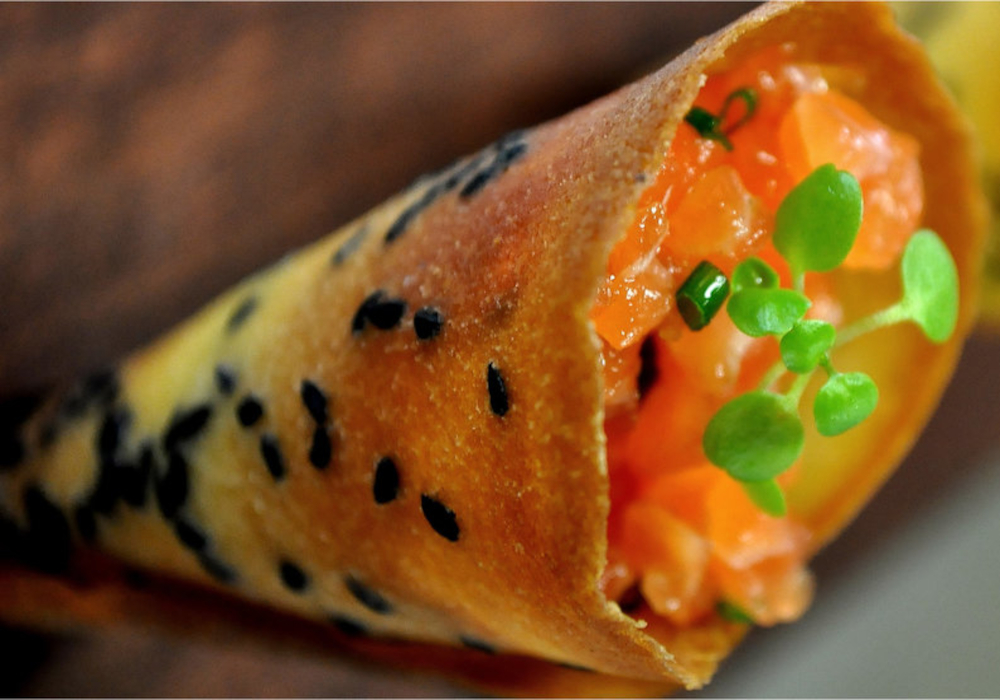 Cornet de saumon fumé aux œufs de poisson